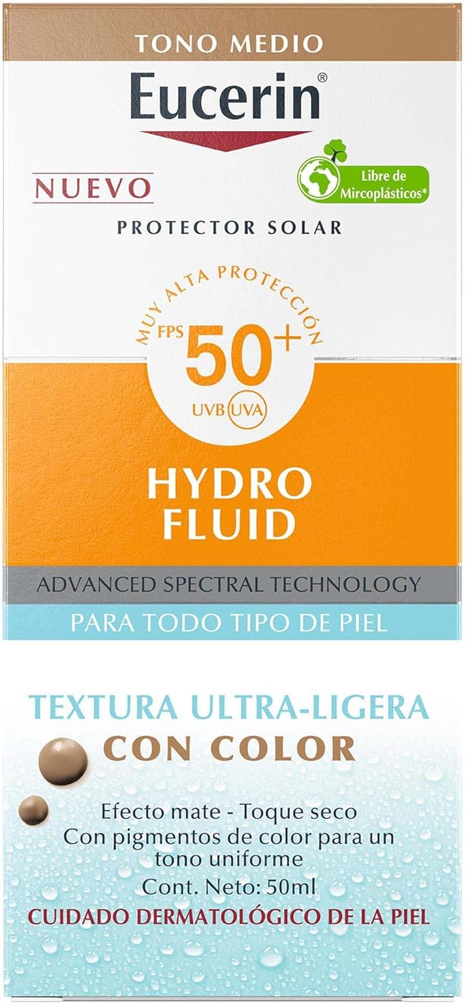 EUCERIN HYDRO FLUID FPS50+ 50ML TEXTURA ULTRA LIGERA CON COLOR TONO MEDIO