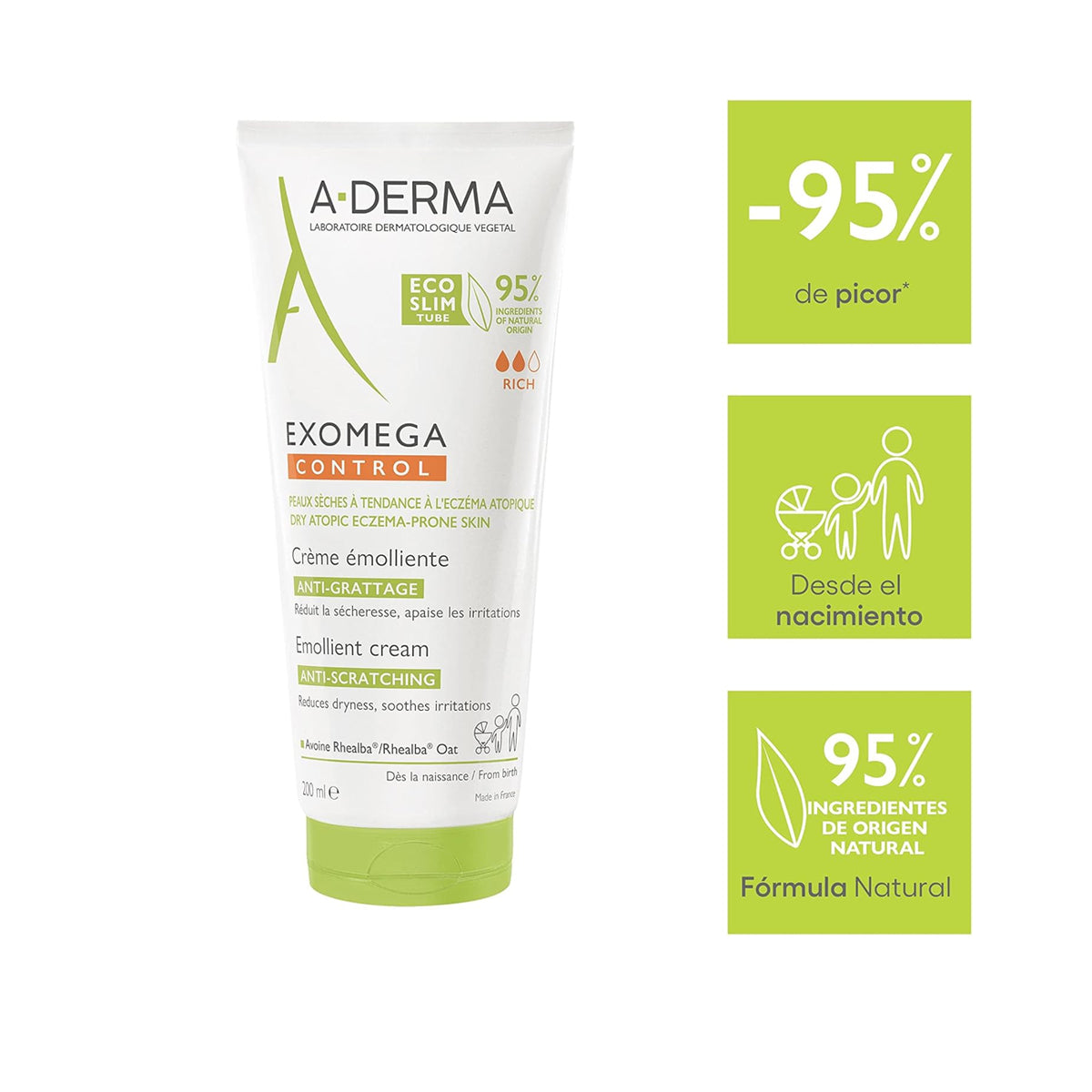 A-DERMA EXOMEGA CONTROL CREMA EMOLIENTE ANTICOMEZÓN 200ML