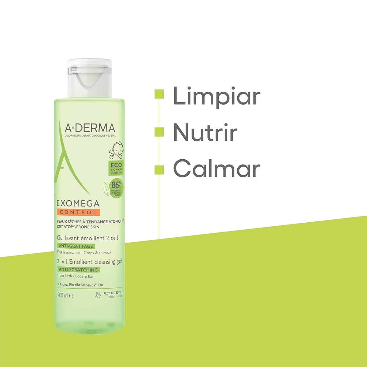 A-DERMA EXOMEGA CONTROL GEL EMOLIENTE LIMPIADOR 2 EN 1 200ML