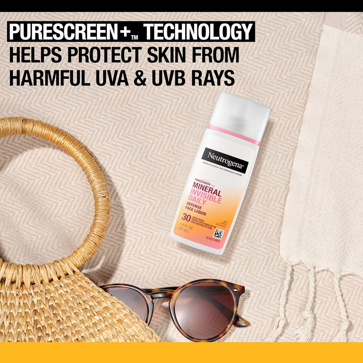 NEUTROGENA PURESCREEN MINERAL INVISIBLE DAILY DEFENSE FACE LIQUID SUNSCREEN SPF30+ 40ML