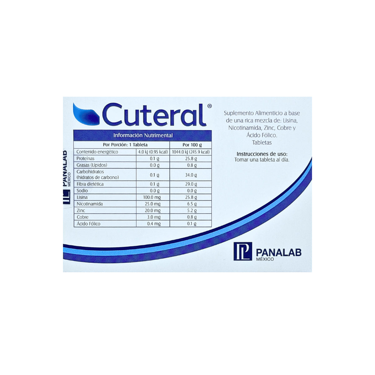 PANALAB CUTERAL TABLETAS SUPLEMENTO ALIMENTICIO 388MG x 30TABS
