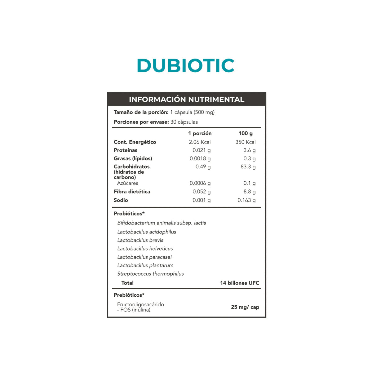 RÉVE BIOELITE DUBIOTIC SUPLEMENTO ALIMENTICIO 500MG 30CAPS