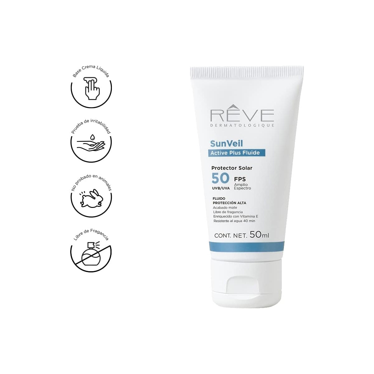 RÉVE SUNVEIL ACTIVE PLUS FLUIDE PROTECTOR SOLAR AMPLIO ESPECTRO MATE SPF50+ 50ML