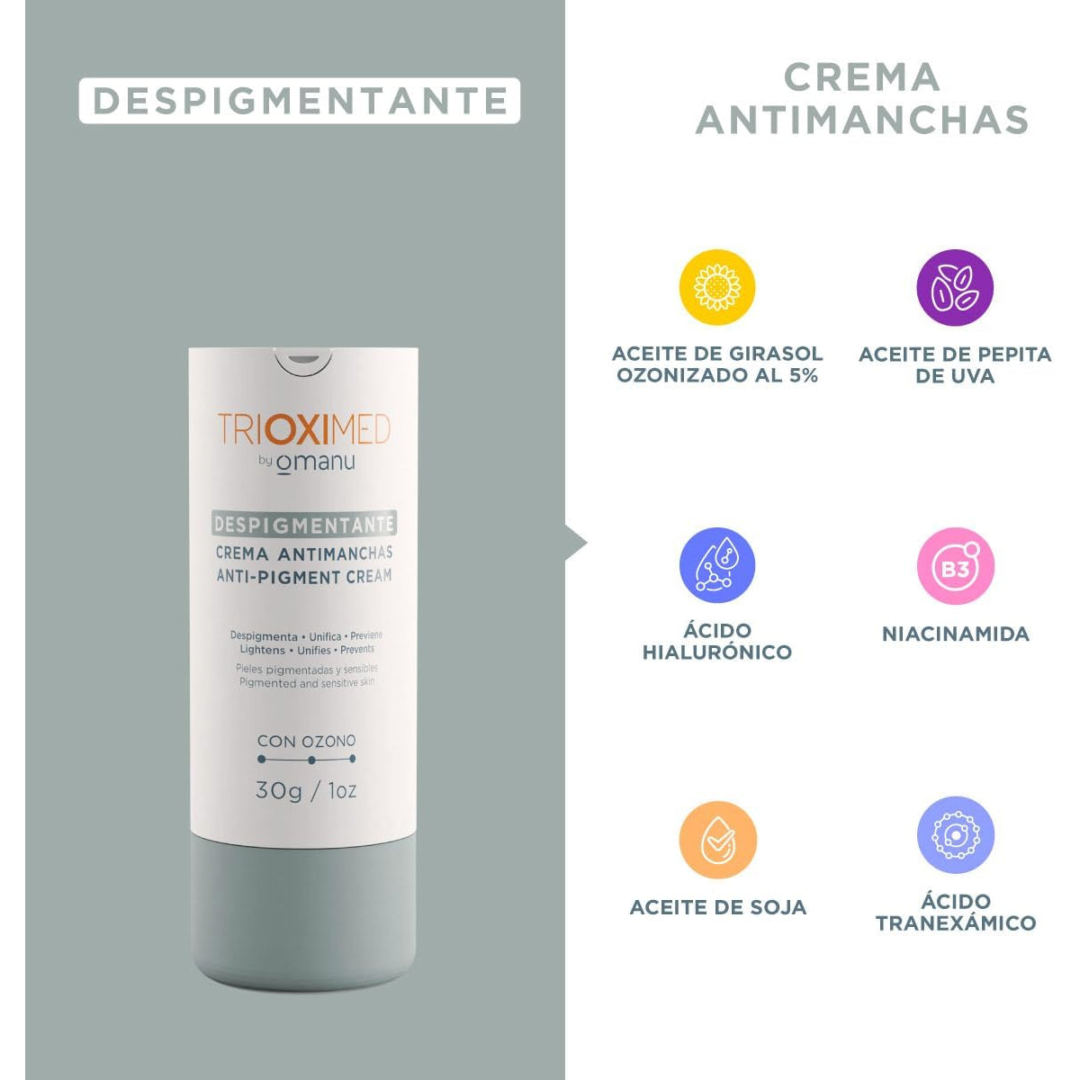TRIOXIMED DESPIGMENTANTE CREMA ANTIMANCHAS CON OZONO 30GR