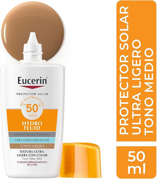 EUCERIN HYDRO FLUID FPS50+ 50ML TEXTURA ULTRA LIGERA CON COLOR TONO MEDIO
