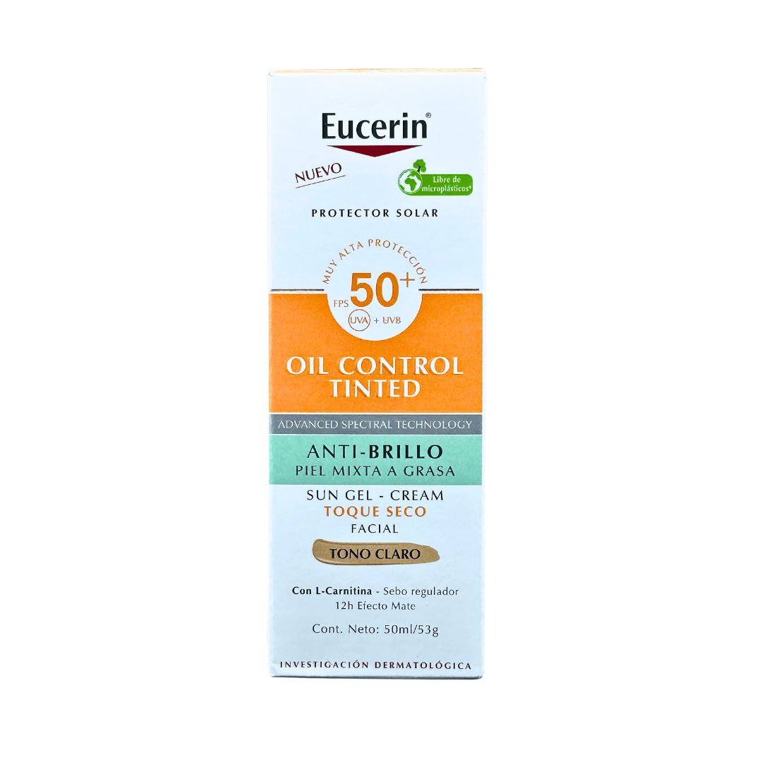 EUCERIN SUN FACIAL OIL CONTROL TINTED ANTI-BRILLO TOQUE SECO TONO CLARO FPS50+ 50ML