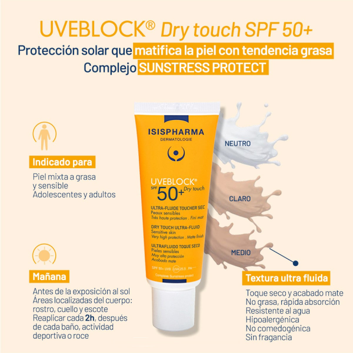 ISISPHARMA UVEBLOCK ULTRAFLUIDO TOQUE SECO COLOR MEDIUM SPF50+ 40ML