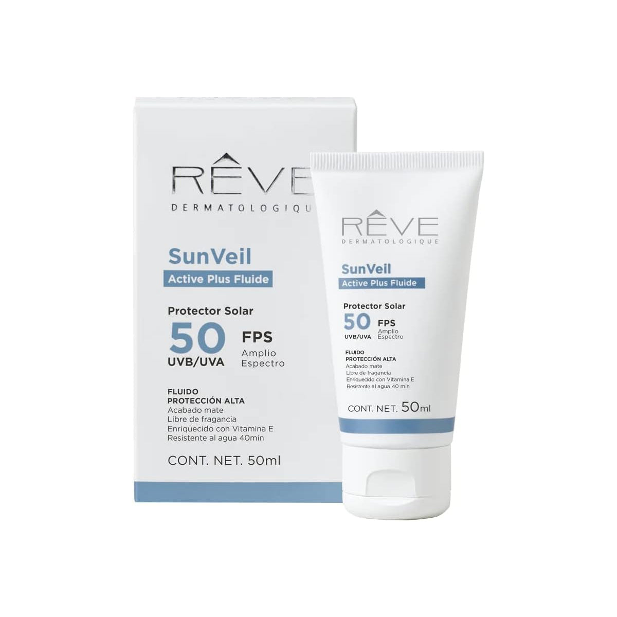 RÉVE SUNVEIL ACTIVE PLUS FLUIDE PROTECTOR SOLAR AMPLIO ESPECTRO MATE SPF50+ 50ML
