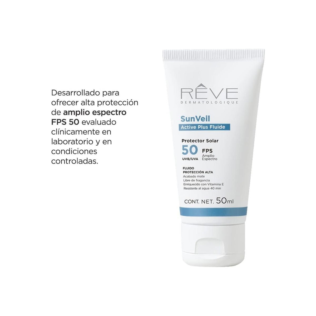 RÉVE SUNVEIL ACTIVE PLUS FLUIDE PROTECTOR SOLAR AMPLIO ESPECTRO MATE SPF50+ 50ML