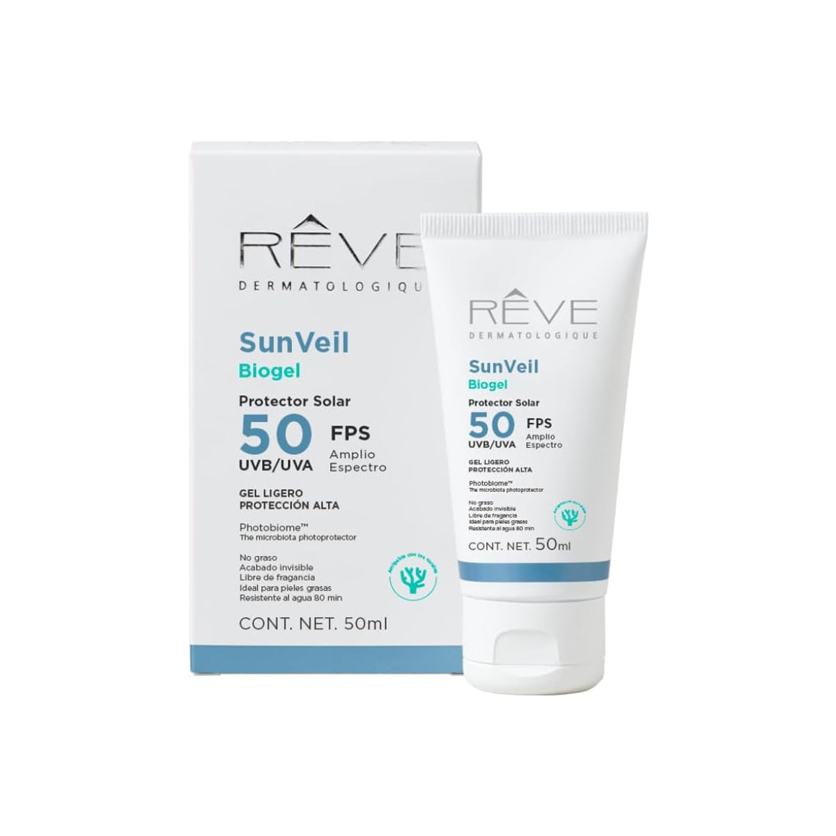 RÉVE SUNVEIL BIOGEL PROTECTOR SOLAR AMPLIO ESPECTRO GEL LIGERO SPF50+ 50ML