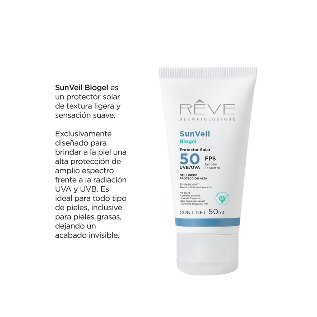 RÉVE SUNVEIL BIOGEL PROTECTOR SOLAR AMPLIO ESPECTRO GEL LIGERO SPF50+ 50ML