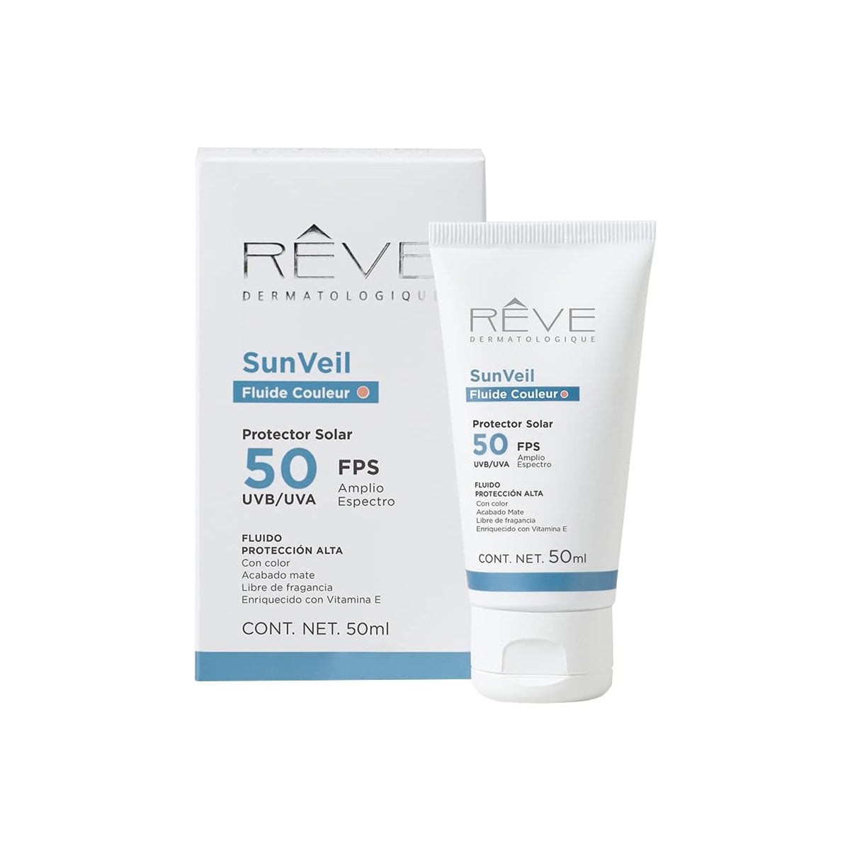 RÉVE SUNVEIL FLUIDE COULEUR PROTECTOR SOLAR AMPLIO ESPECTRO SPF50+ 50ML