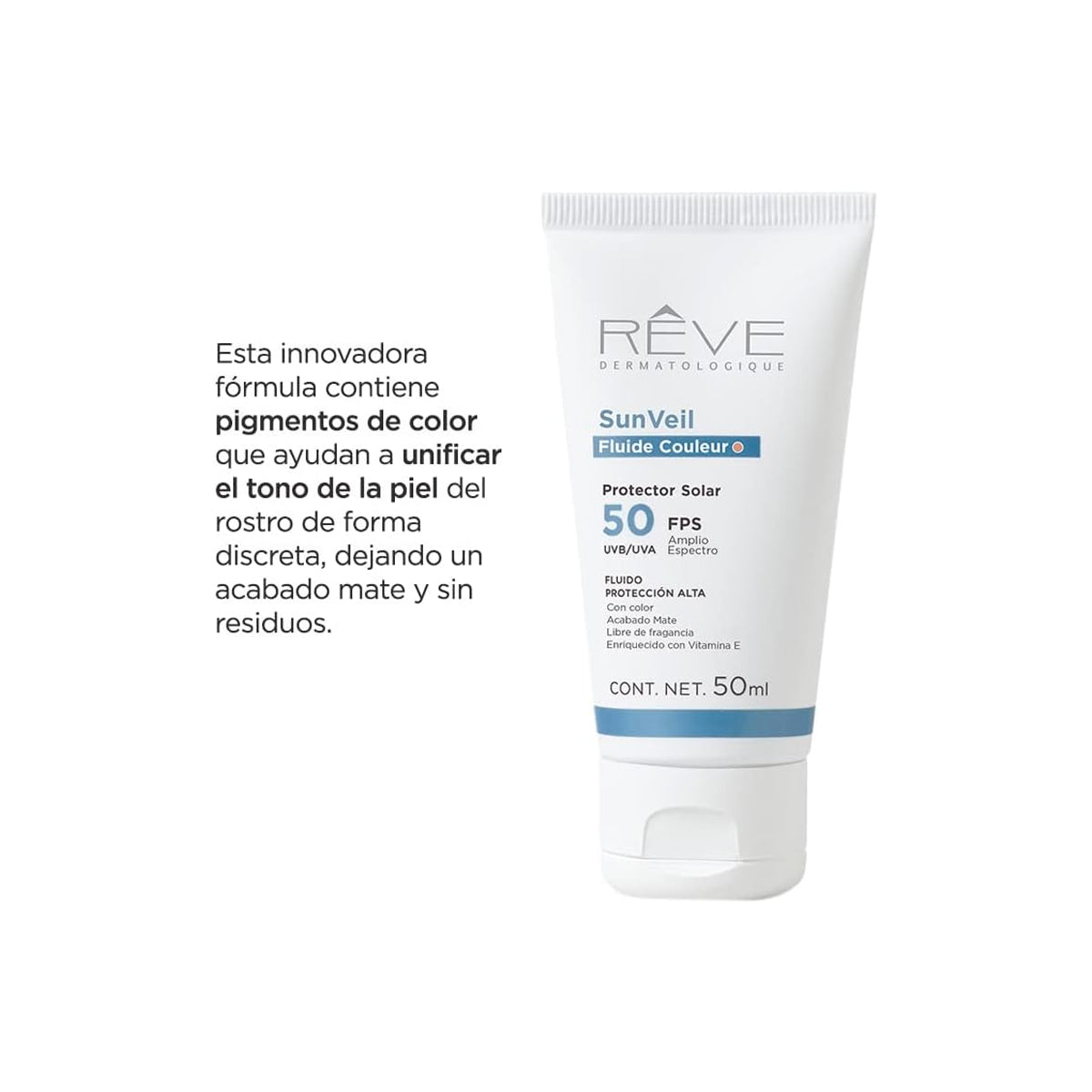 RÉVE SUNVEIL FLUIDE COULEUR PROTECTOR SOLAR AMPLIO ESPECTRO SPF50+ 50ML