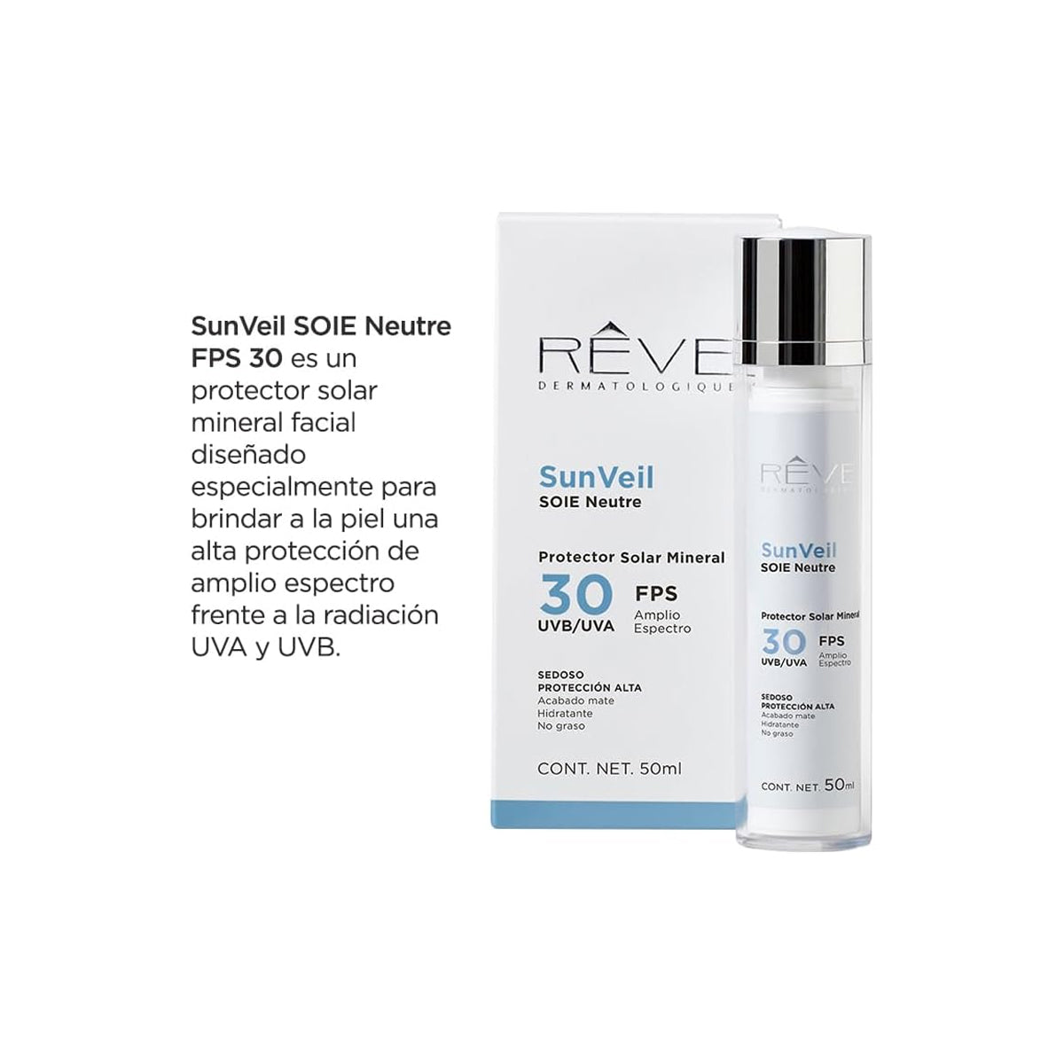 RÉVE SUNVEIL SOIE NEUTRE PROTECTOR SOLAR MINERAL MATE SPF30+ 50ML