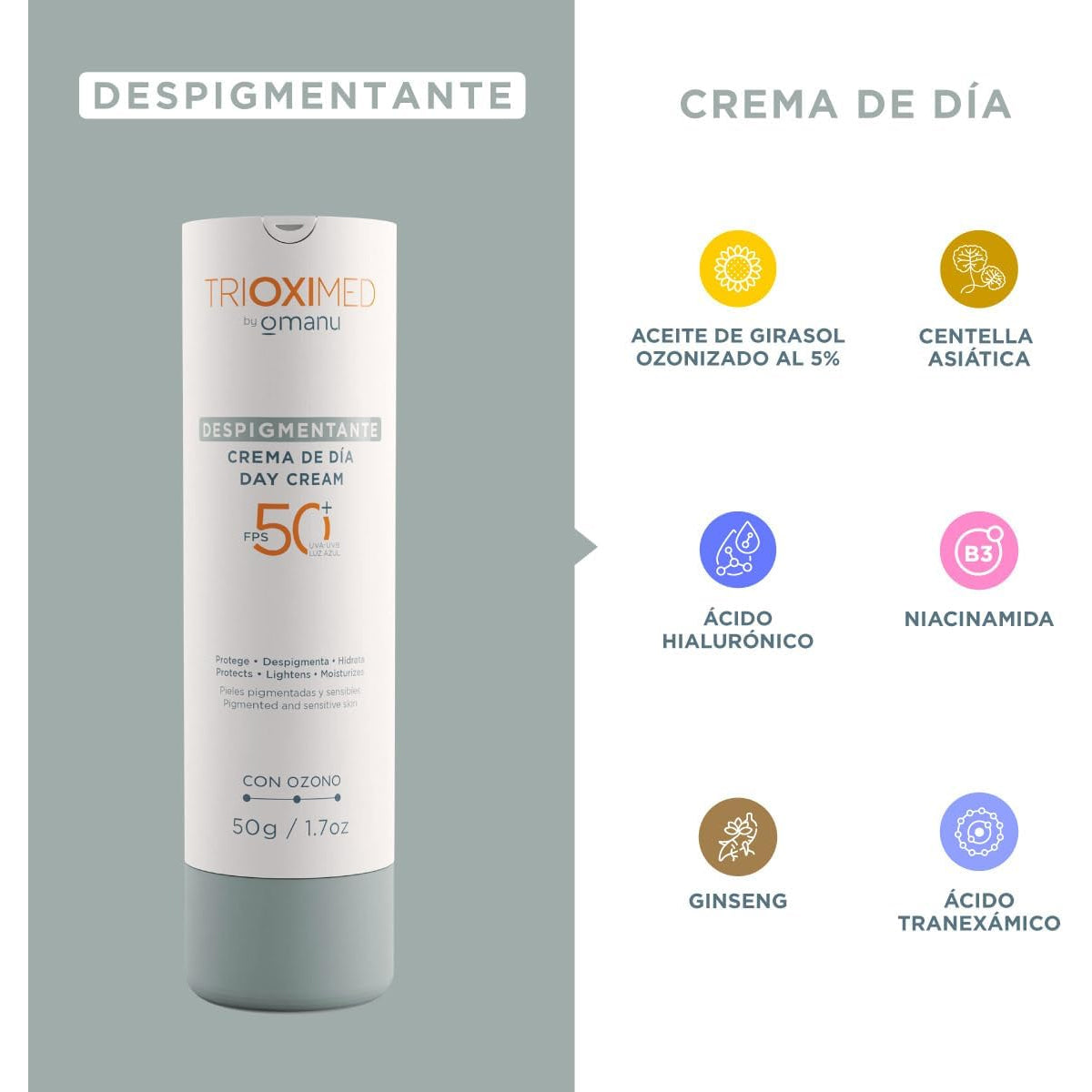TRIOXIMED DESPIGMENTANTE CREMA DE DÍA CON OZONO SPF50+ 50GR